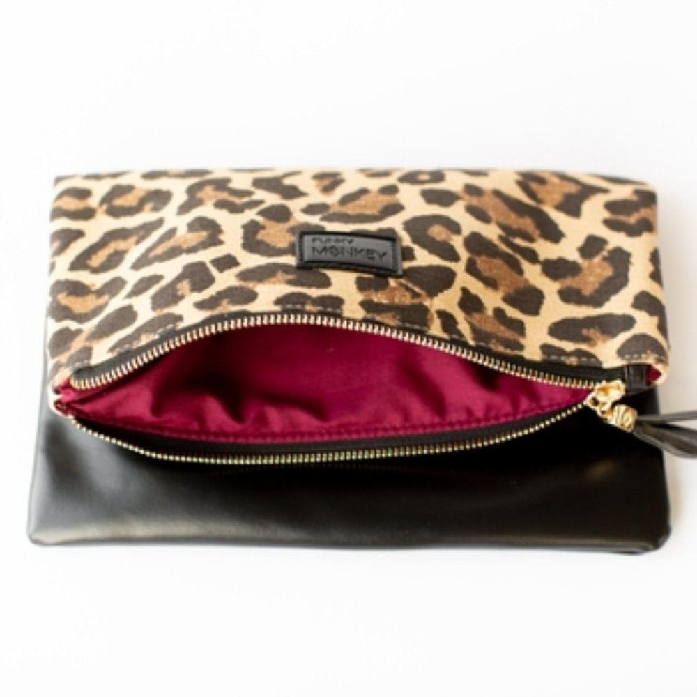 Fold Over Clutch - Leopard & Black